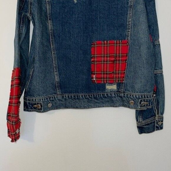 Ovadia & Sons Mens Size Small Plaid Patch Denim Jacket - Picture 7 of 12